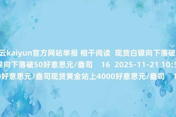 开云kaiyun官方网站举报 相干阅读  现货白银向下落破50好意思元/盎司现货白银向下落破50好意思元/盎司    16  2025-11-21 10:59     现货黄金站上4000好意思元/盎司现货黄金站上4000好意思元/盎司    16  2025-10-30 17:13     现货黄金打破3990好意思元/盎司现货黄金打破3990好意思元/盎司    0  2025-10-30 17:06     现货白银日内涨超1%现货白银日内涨超1%    0  2025-10-30 17:02     现货白银跌逾4%现货白银跌逾4%    0  2025-10-27 22:21     一财最热      点击关闭-kaiyun体育最新版
